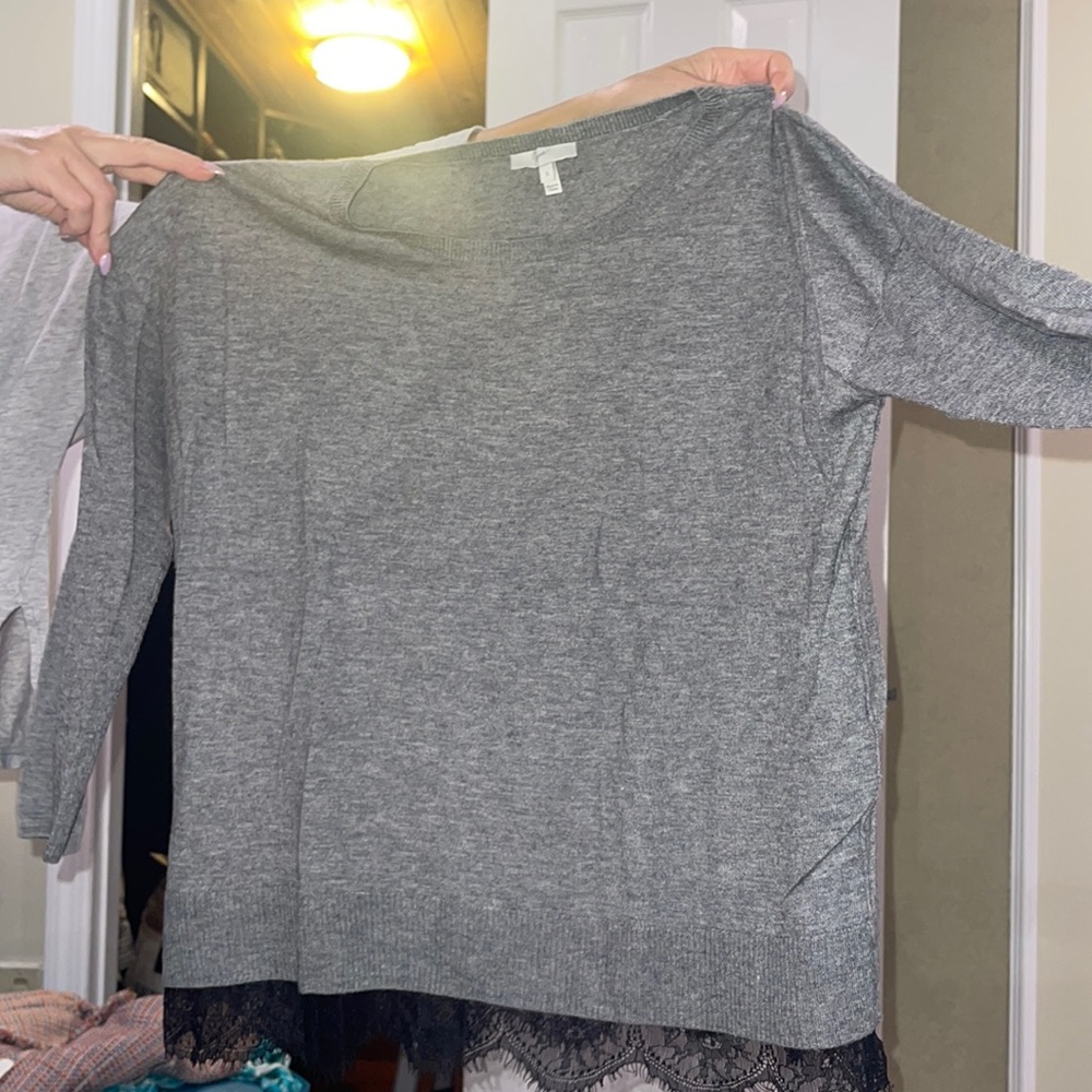 Joie Grey Sweater with Black Lace Detail